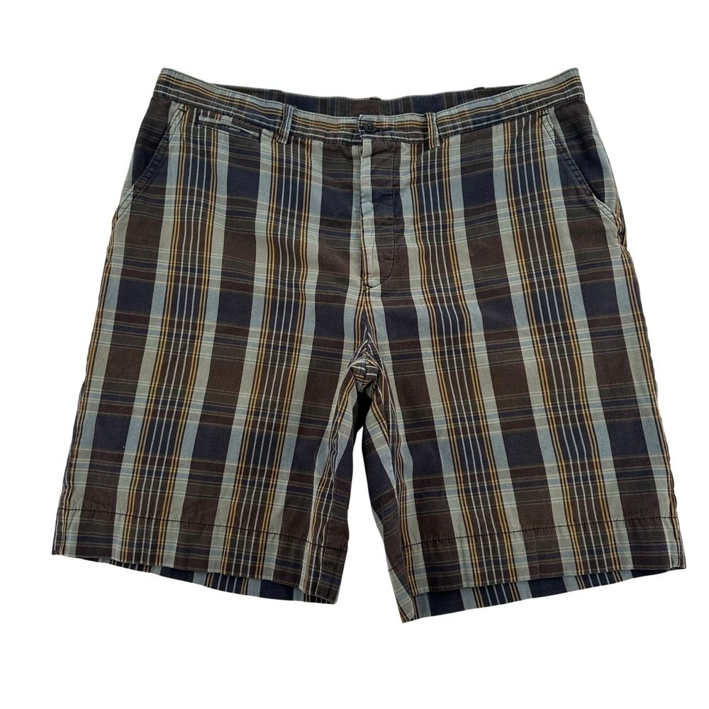 Polo Ralph Lauren Mens Plaid Shorts Brown Blue Size 38 Cotton Button Fly Golf